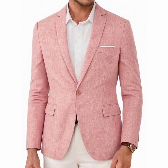 i.Finelong Men's Casual Blazer Business Commuter Single-Breasted Jacket Coral Pink
