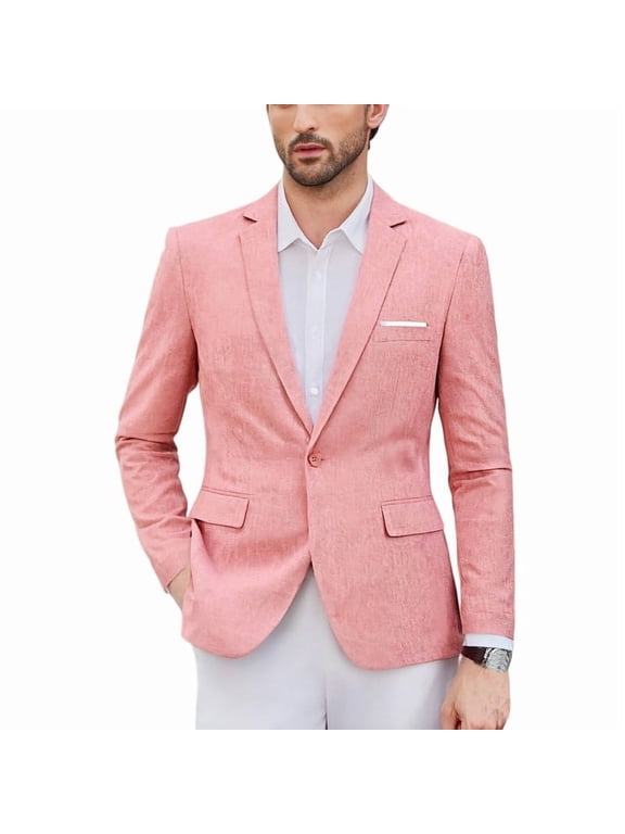 i·FineLong Men's Casual Blazer Business Commuter Single-Breasted Jacket Coral Pink