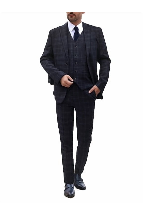 Finelong Men's Plaid Three - Piece Suit, Suitable for Business and Travel
