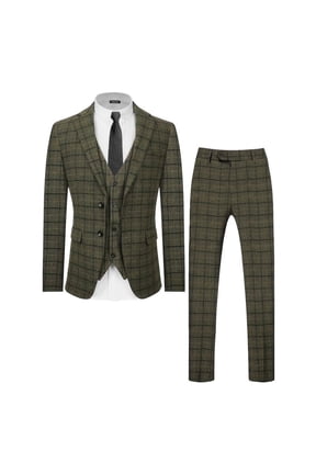 i·FineLong Men's Plaid Three - Piece Suit, Suitable for Business and Travel