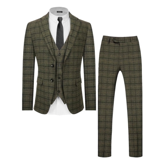 i·FineLong Men's Plaid Three - Piece Suit, Suitable for Business and Travel