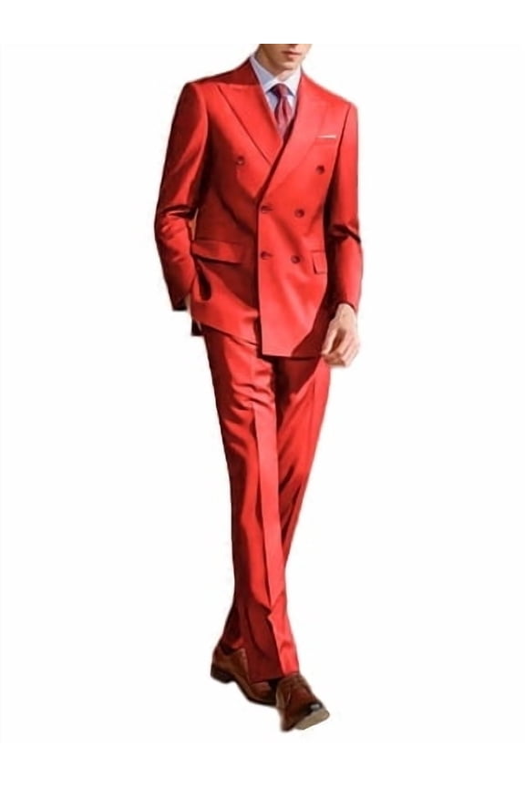 iĀ·FineLong Men's Red Double - Breasted Suit: Perfect for Formal Occasions