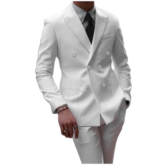 i.Finelong Men's White Pinstripe Double - Breasted Two - Piece Suit, Suitable for Business and Other Formal Occasions