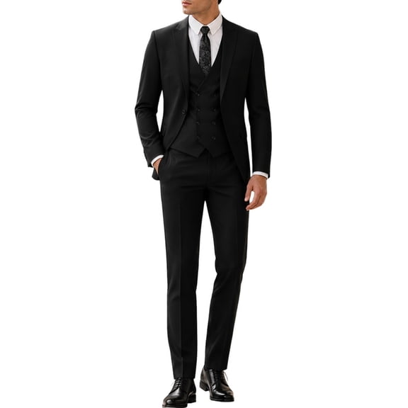 i.Finelong Men's classic slim-fit three-piece suit, suitable for business, weddings and banquets.