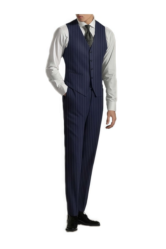 Dark Blue Pinstripe Formal Occasion Suit Vest & Trousers, 2-Piece Set (Men's)