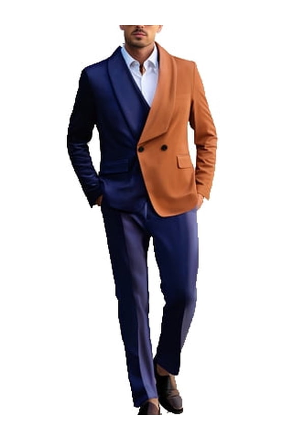 Men's fashionable color - Block double-breasted two-piece suit, suitable for various occasions.