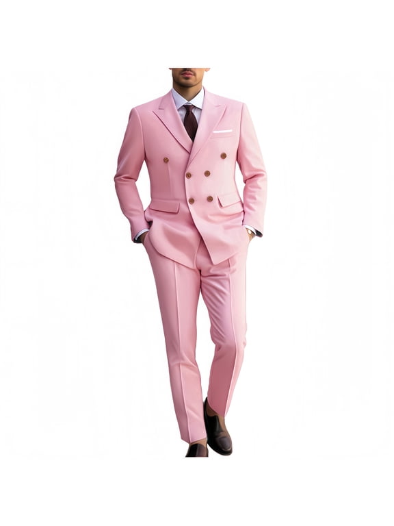 Men's pink double-breasted formal suit, suitable for business, banquets, parties, etc.