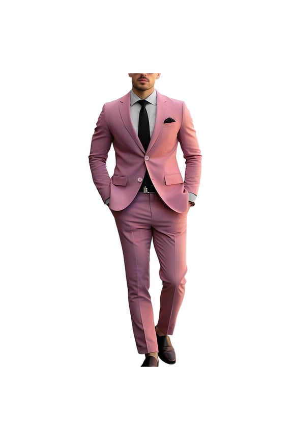 i·FineLong Slim-Fit Double-Button, Business Wedding Casual Suit Set, Two-Piece, Men's