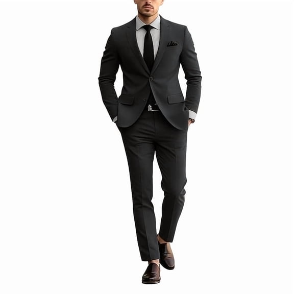 Finelong men's slim-fit double-button suit set, two-piece, suitable for business, office, wedding and casual occasions.