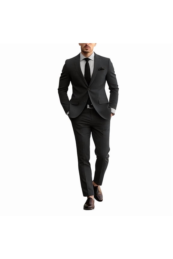 Finelong men's slim-fit double-button suit set, two-piece, suitable for business, office, wedding and casual occasions.