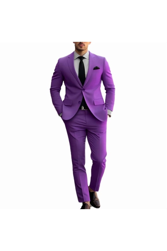 Finelong Men's slim-fit double-button suit set, two-piece, suitable for business, office, wedding and casual occasions.