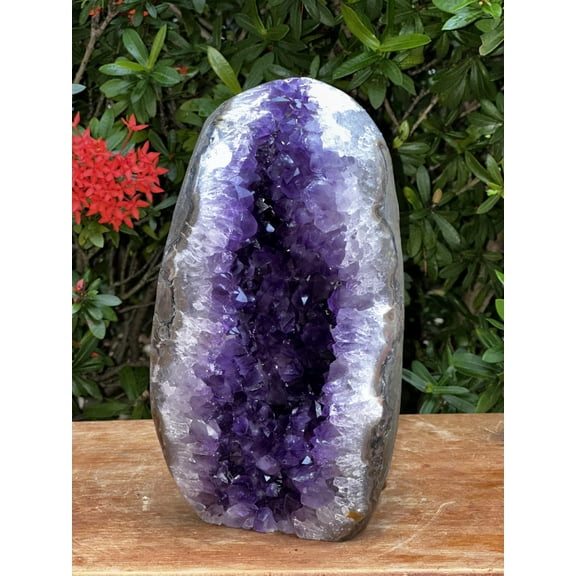 Finely Polished Uruguayan Deep Purple Amethyst Cluster With Cut Base, Standing Amethyst Geode, Raw Amethyst, Amethyst Cathedral, Amethyst Druze (8-9 lb)