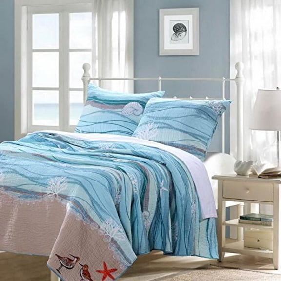 Nautical Blue 100-percent Cotton Quilt and Sham Set Full/Queen Size
