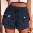 thumbnail image 1 of Finelylove Lounge Shorts Juniors,Ladies Cargo Shorts,High Waist,Pockets,Solid Blue M, 1 of 8