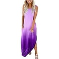 thumbnail image 1 of Finelylove Beach Maxi Dress Active Dress A-line Long Sleeveless Printed Purple M, 1 of 4