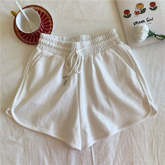 Finelylove Biker Shorts Women With Pockets Cycling Shorts High Waist Rise Outdoor Activity Solid White 3XL
