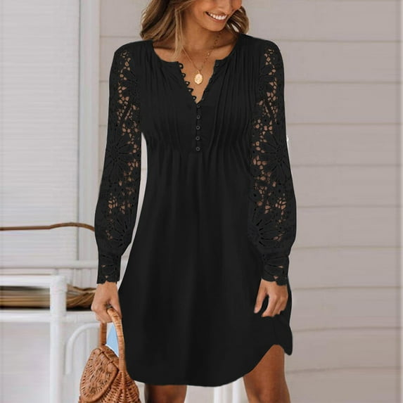 Finelylove Black Birthday Dress Pastel Color Dress For Women A-line Long Long Sleeve Printed Black XXXXXL