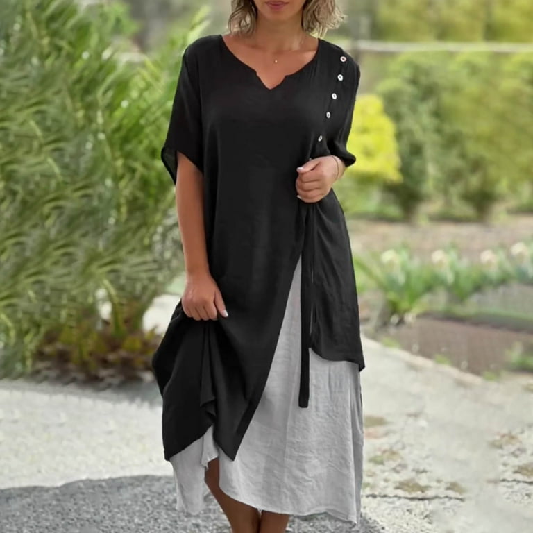 Summer Black Dresses For Women 2022 Womens Short Sleeve Elegant A-Line  Party Wedding Guest Swing Dress