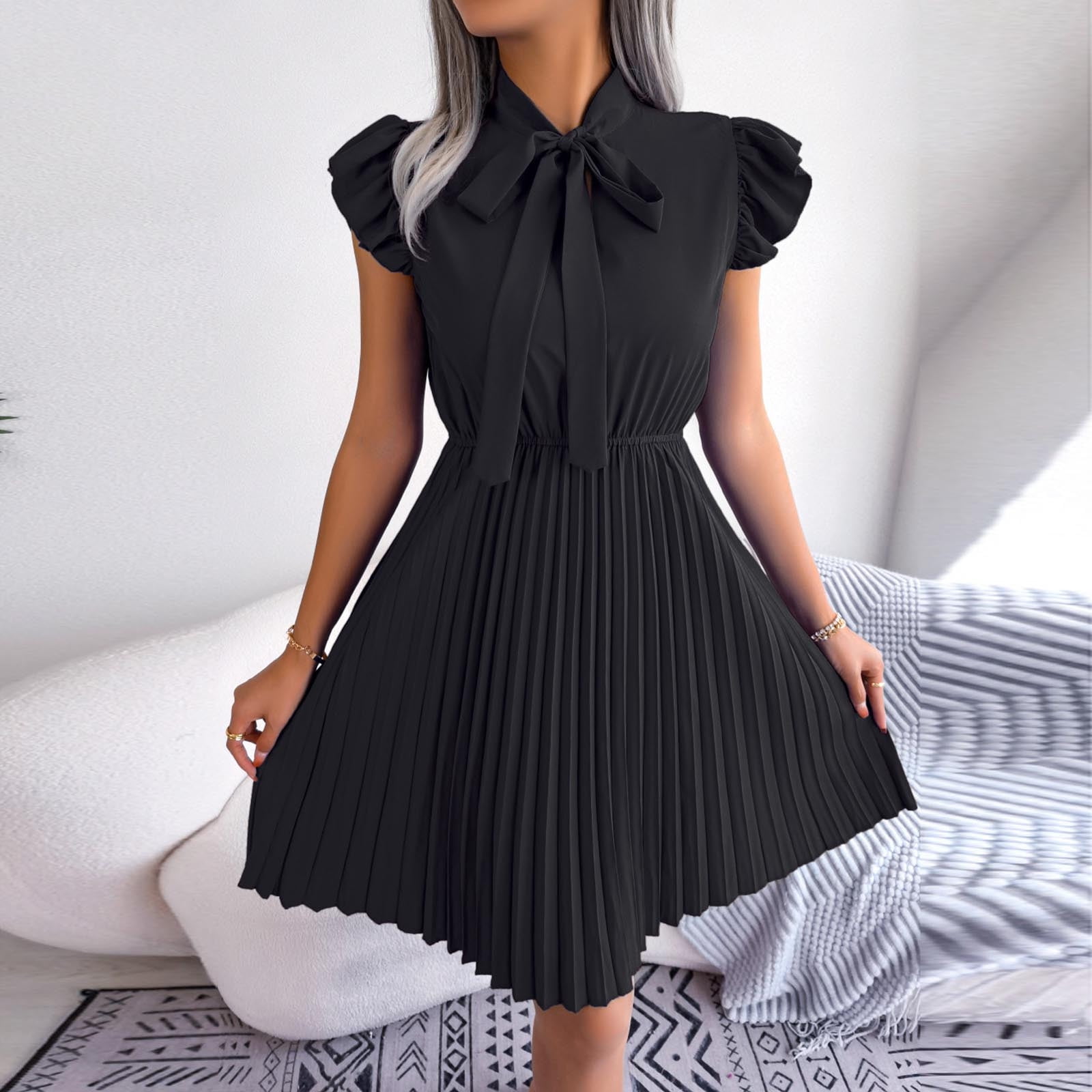 Finelylove Black Dress For Funeral Women Formal Dresses A-line Short Short  Sleeve Solid Black S - Walmart.com