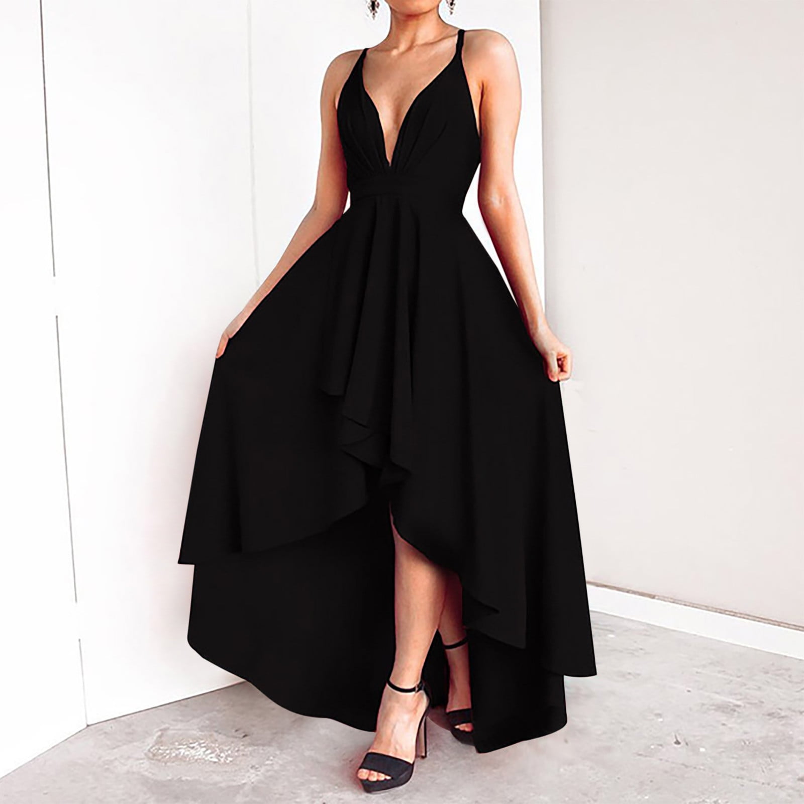 Finelylove Casual Summer Dresses Flowy Maxi Dress A-line Ankle Length  Sleeveless Solid Black XXXL - Walmart.com