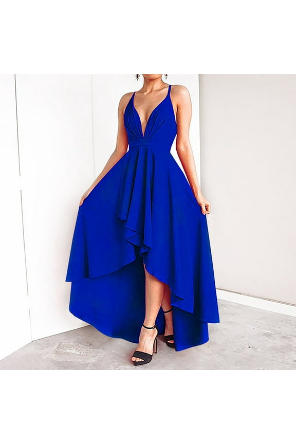 Casual Summer Dresses Girls Summer Dresses A-line Ankle Length Sleeveless Solid Blue L