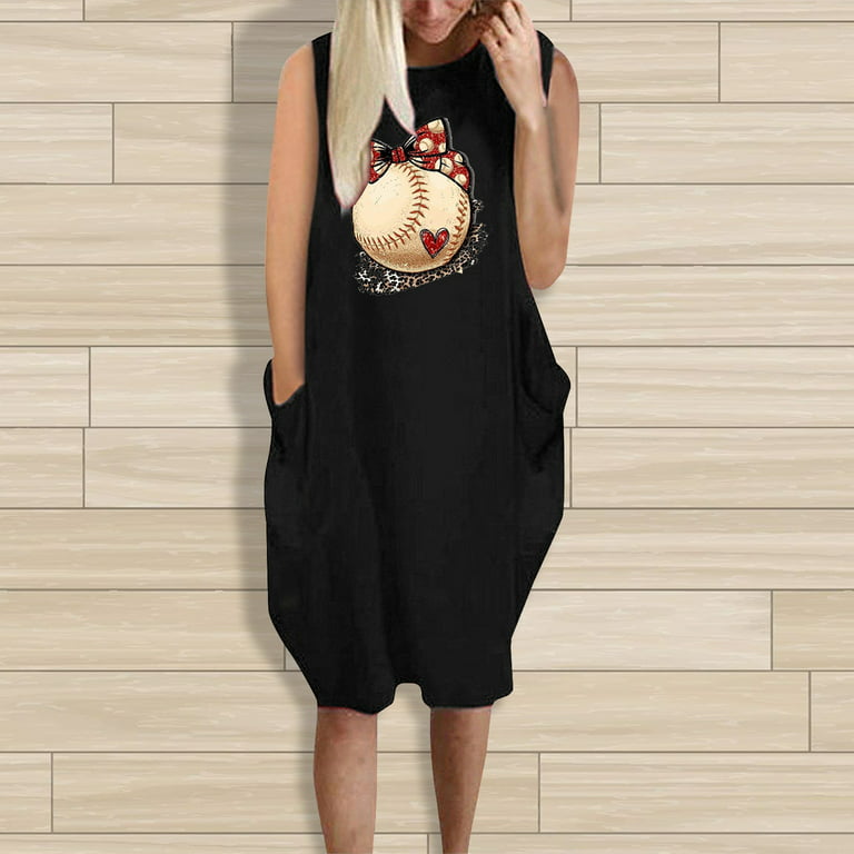 Finelylove Church Dresses For Women 2023 Plus Size Casual Maxi Dress V-Neck  Printed Sleeveless Wrap Black M 