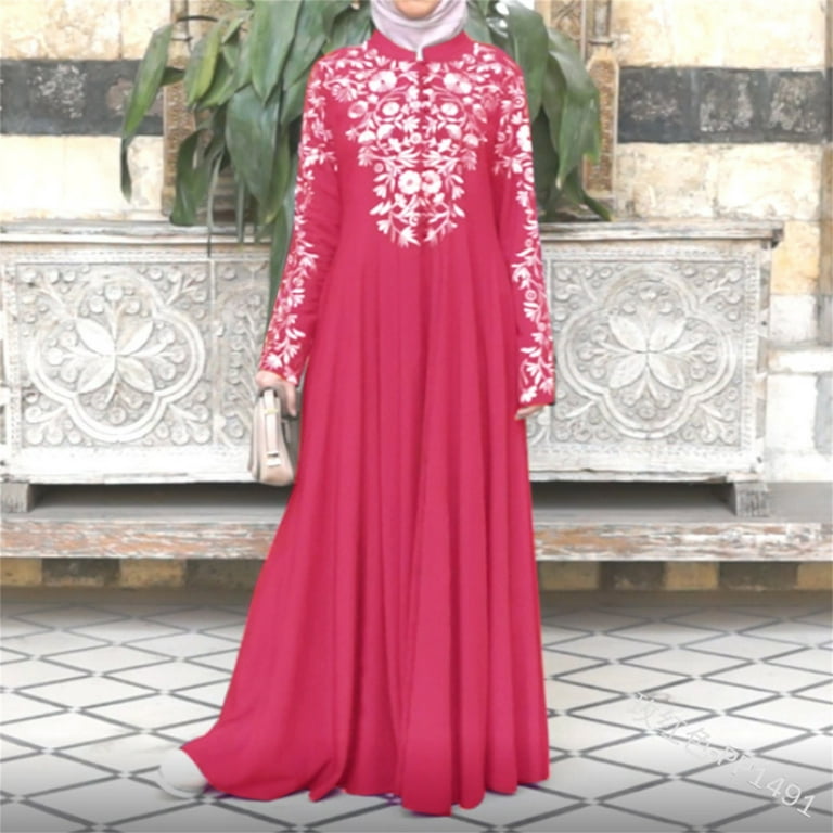 Finelylove Church Dresses For Women 2023 Plus Size Spring Dress For Girls A line Long Long Sleeve Printed Hot Pink XL Walmart