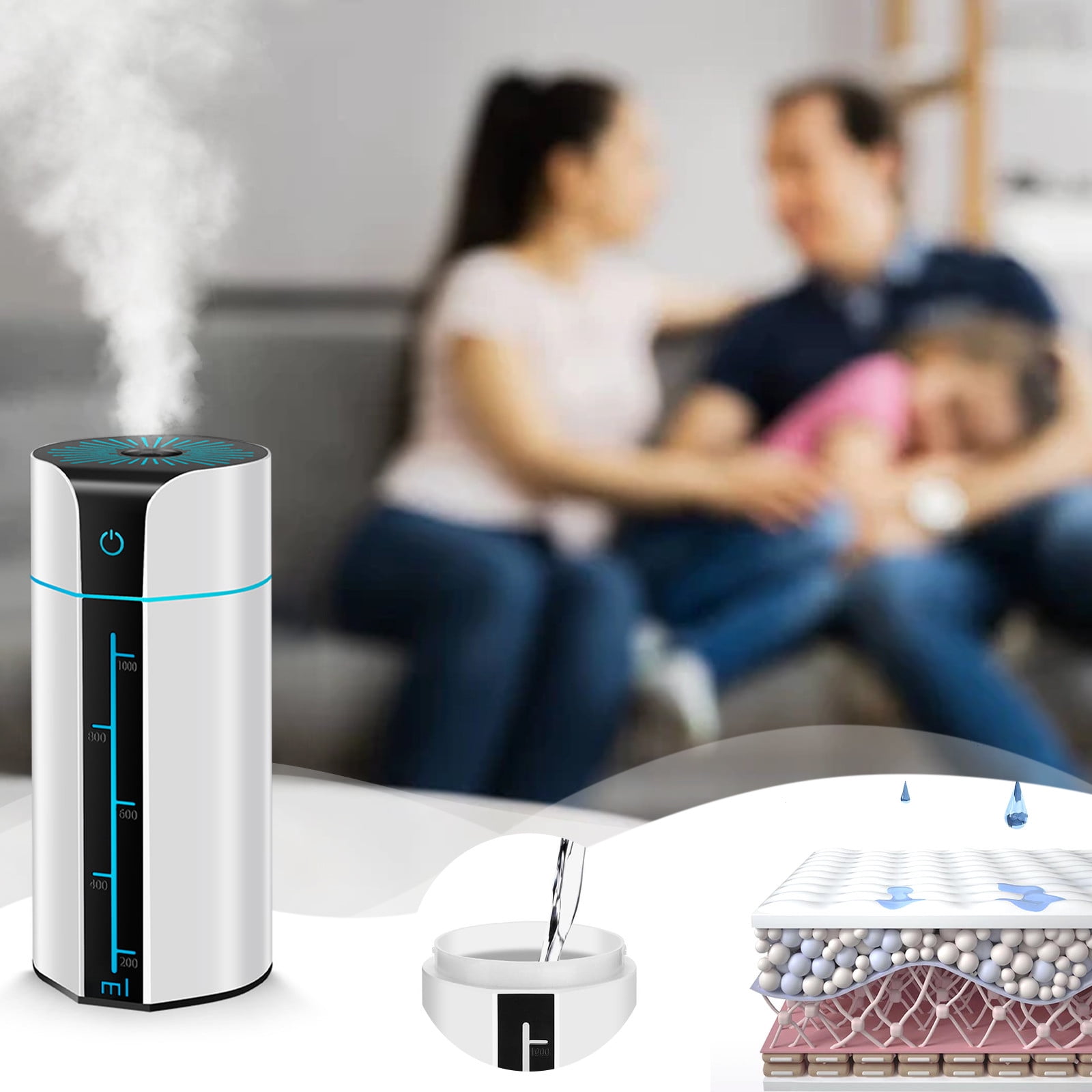 Finelylove Cool Mist Humidifiers For Babies, 1000ML Quiet And Small Humidifier For Bedroom Nightstand, Space Saving, Auto Shut Off With LED Night Light