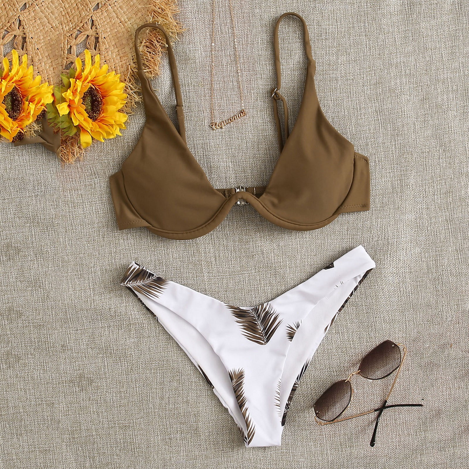 Finelylove Cute Swimsuits Padded Sport Bra Style Bikini Multicolor M