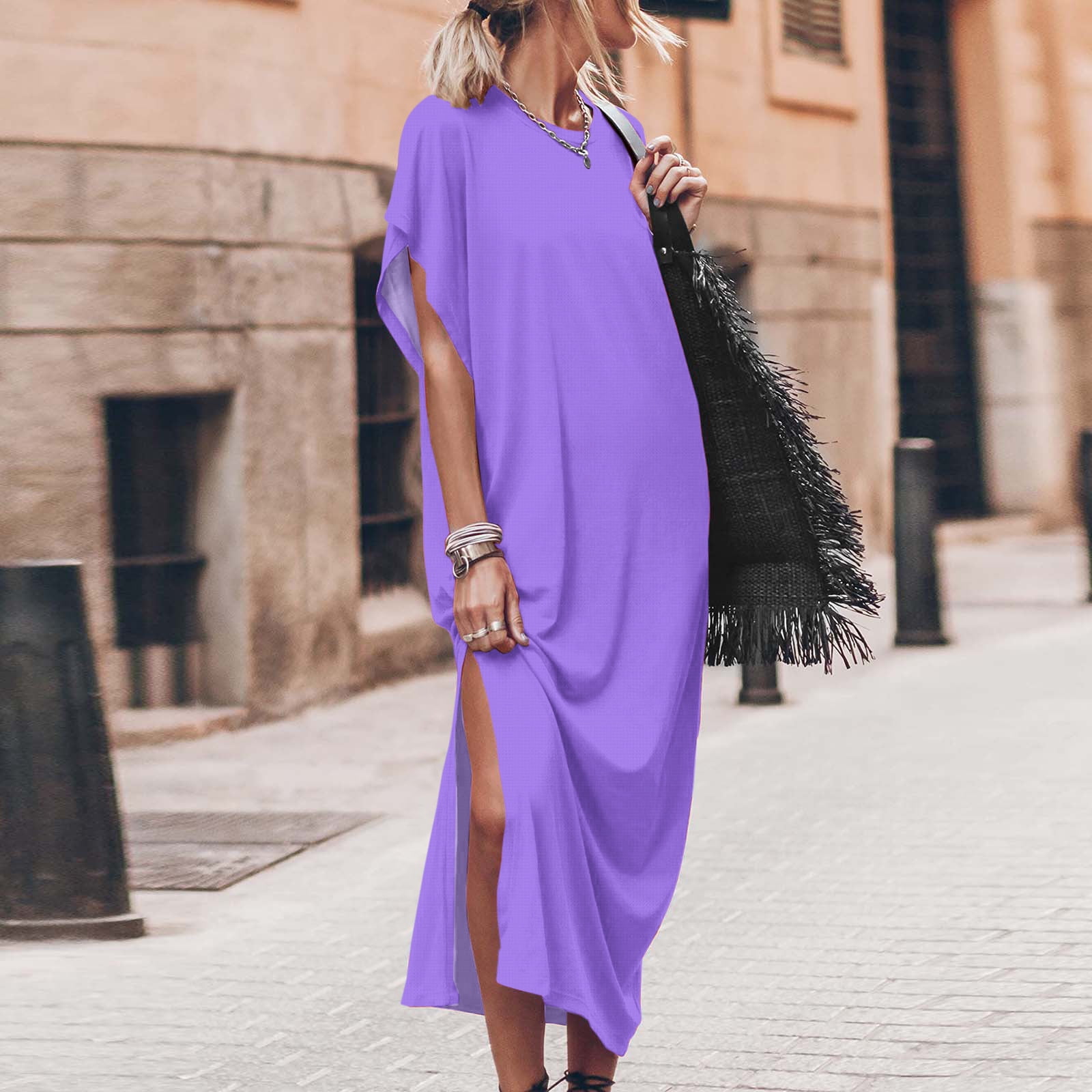 Purple floral shop dress short