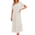thumbnail image 1 of Finelylove High Low Dress Dresses That Hide Belly Fat Crew Neck Peplum Short Sleeve Solid Beige M, 1 of 8
