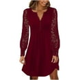 thumbnail image 1 of Finelylove Lace Top Maxi Dresses Fitted Dress A-line Long Long Sleeve Printed Wine L, 1 of 5