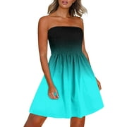 Finelylove Long Boho Dress For Women Beach Maxi Dress Boho Regular Sleeveless Printed Blue M