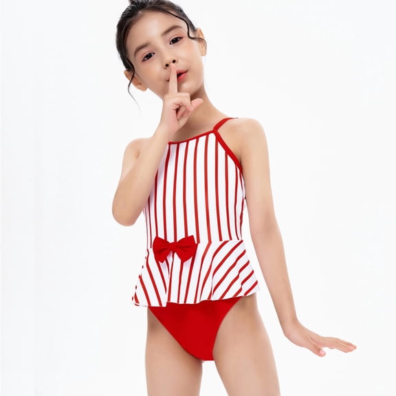 Finelylove Mommy And Me Swimsuits Tummy Concealing Sport Bra Style High Waist Red 10-12 Years