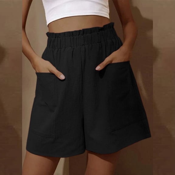 Finelylove Overall Shorts For Women Loose Fit Girls Flowy Shorts Shorts High Waist Rise Solid Black M