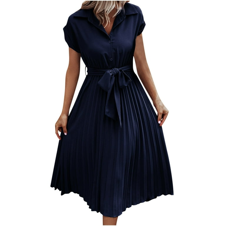 Casual Solid Fold V Neck Pleated Dresses Casual Solid Fold V Neck Pleated Dresses