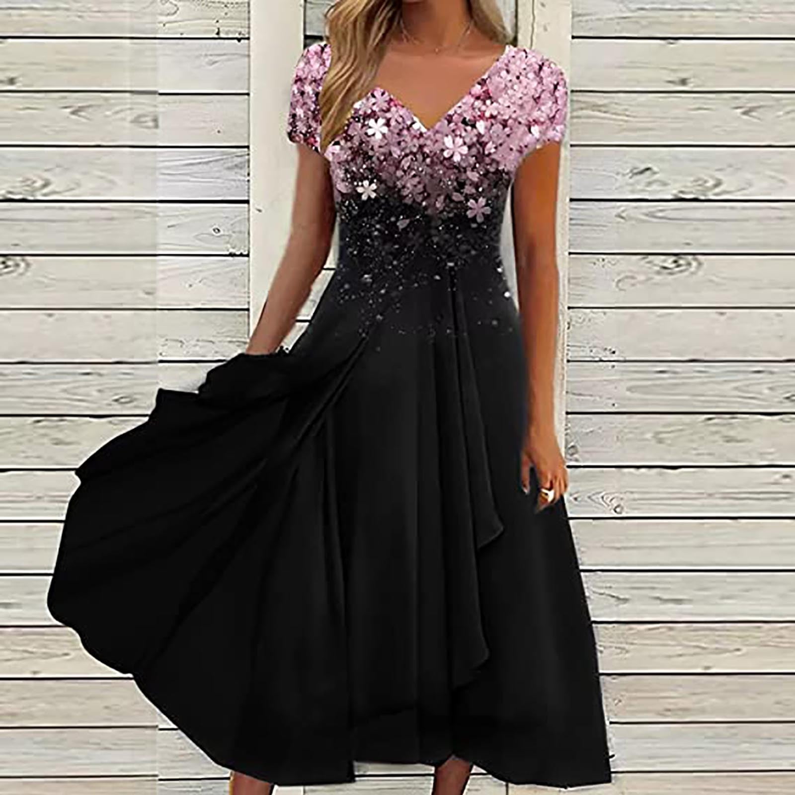 Finelylove Peplum Dresses Semi Formal Dresses For Woman A line High Low Short Sleeve Floral Black L Walmart