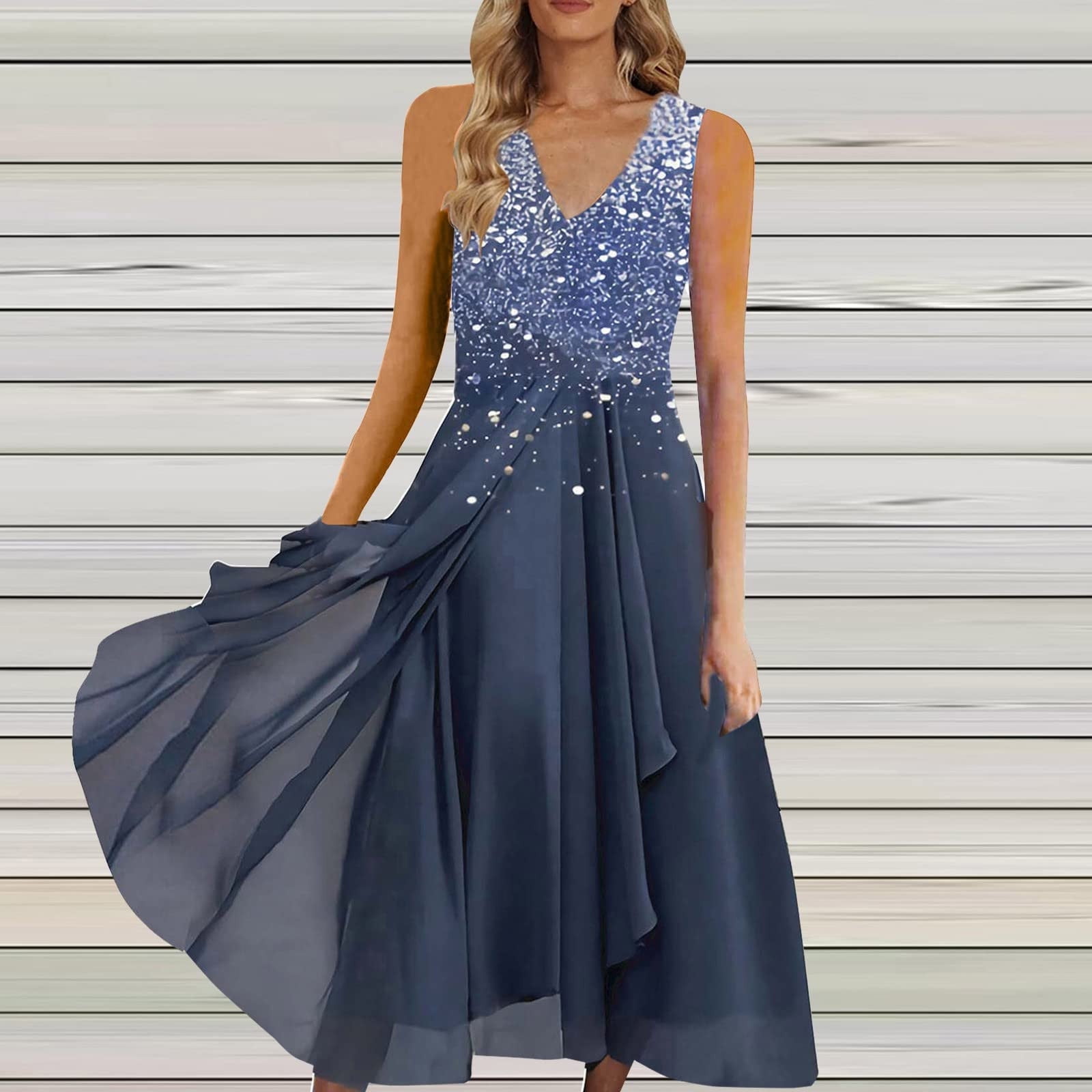 Finelylove Peplum Dresses Vintage Prom Dress A line High Low Sleeveless Floral Navy M Walmart