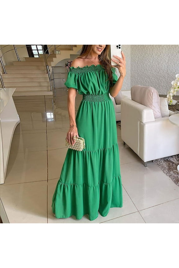 Periwinkle Dresses For Women Active Dress A-line Ankle Length Short Sleeve Solid Green S