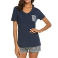 thumbnail image 1 of Finelylove Pj Sets For Women 2 Piece Shorts Casual Shorts For Women Mid Waist Rise Weight Lifting Striped Navy M, 1 of 6