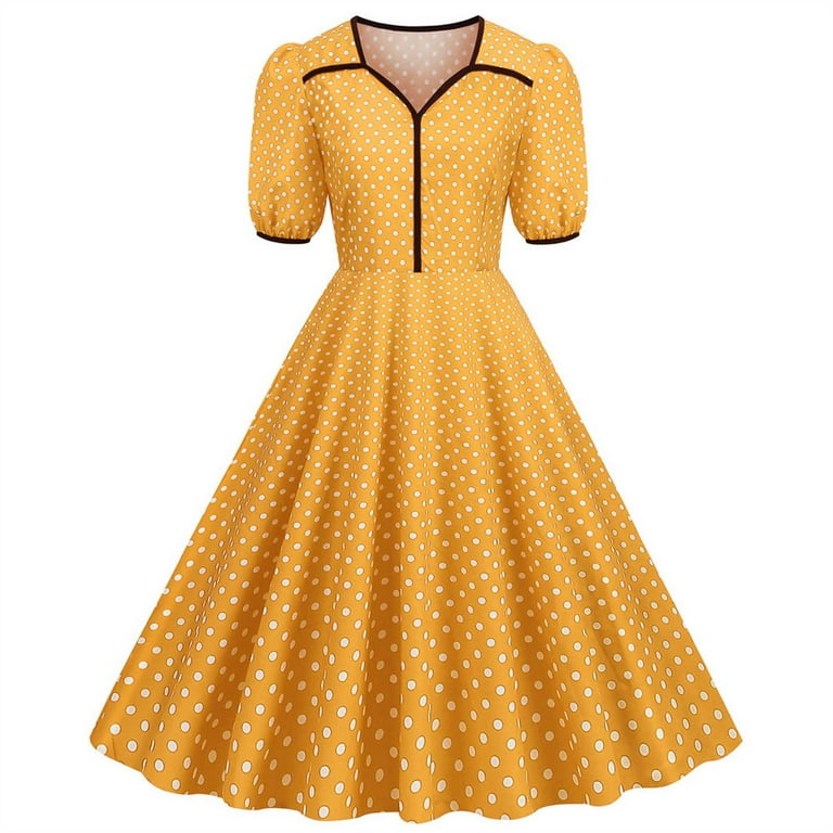 Vintage yellow 2025 polka dot dress