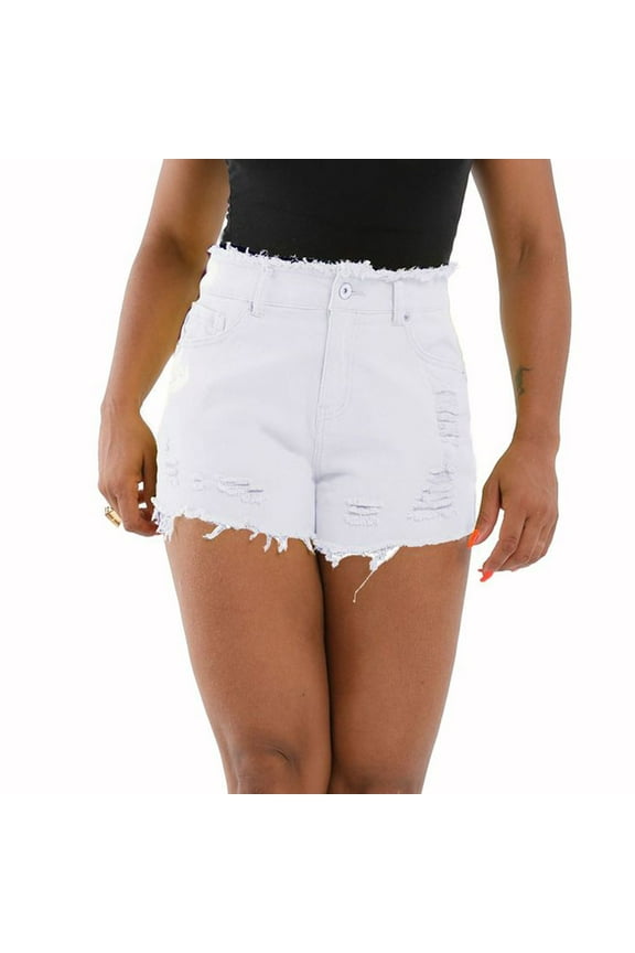 Ripped Jean Shorts Lounge Sets For Women Shorts High Waist Rise Outdoor Activity Solid White M
