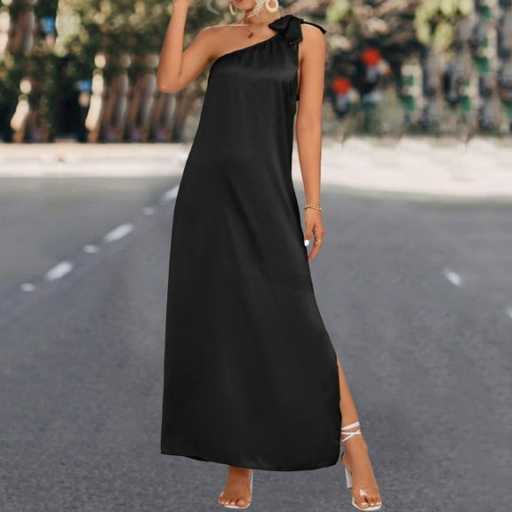 Finelylove Sexy Birthday Dress Casual Summer Dresses A-line Long Long Sleeve Solid Black M