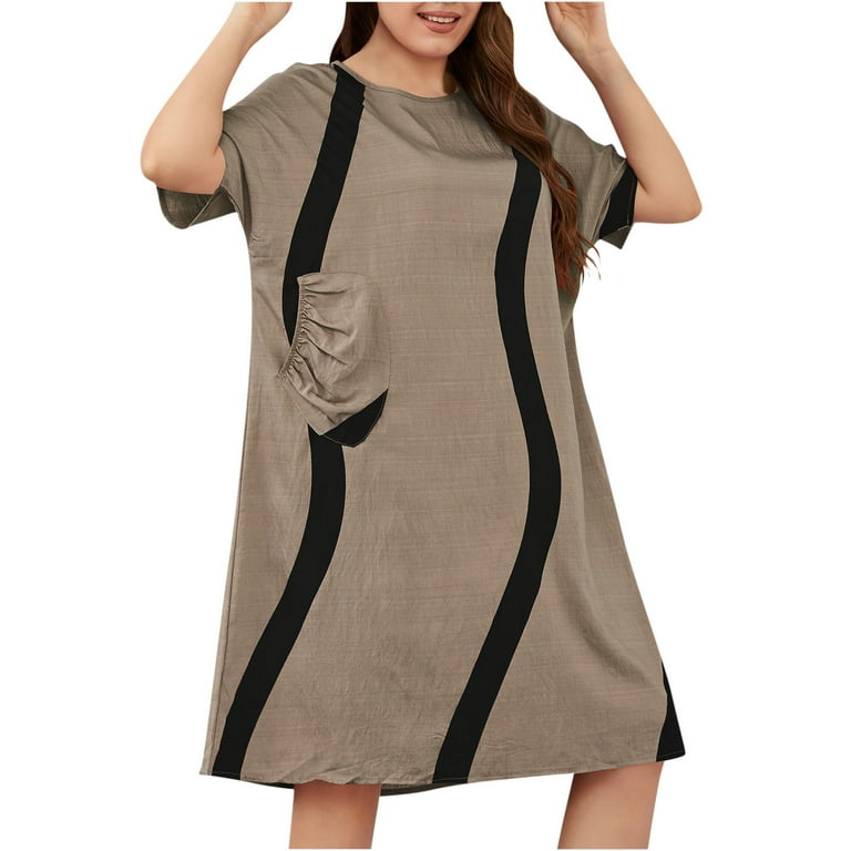Finelylove Spring Dress Plus Size Pastel Color Dress For Women A line Long Short Sleeve Printed Coffee XL Walmart