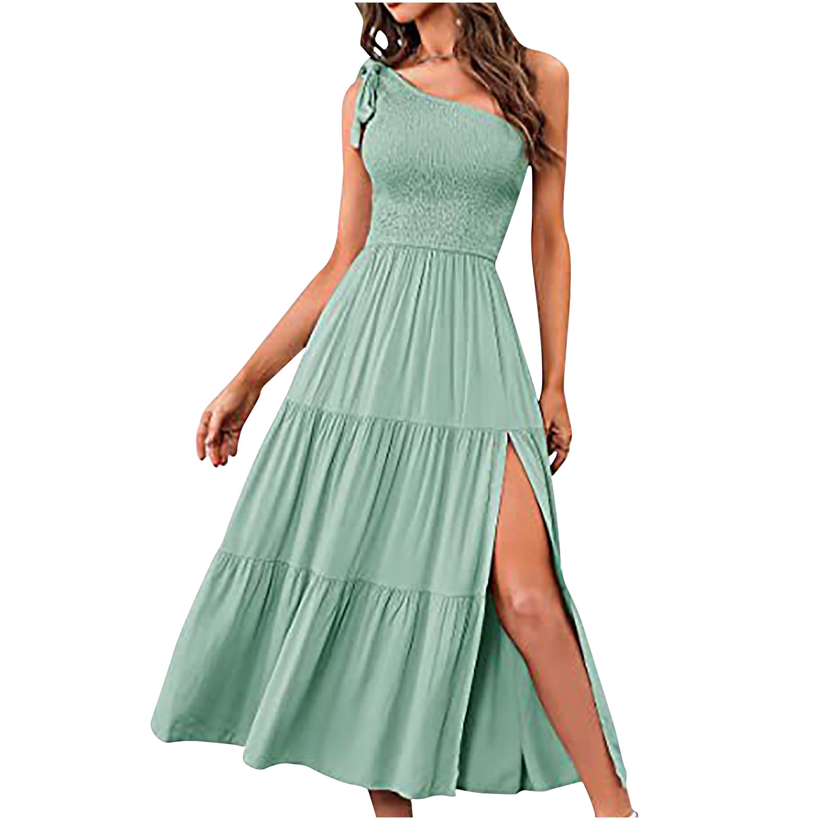 Finelylove Summer Midi Dresses For Woman High Low Dress Neck Solid Sleeveless Sun Dress Mint Green Walmart