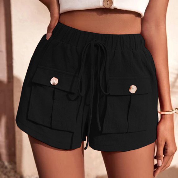 Finelylove Summer Shorts For Women 2023 Shorts For Women Casual Summer High Waist Rise Outdoor Activity Solid Black L