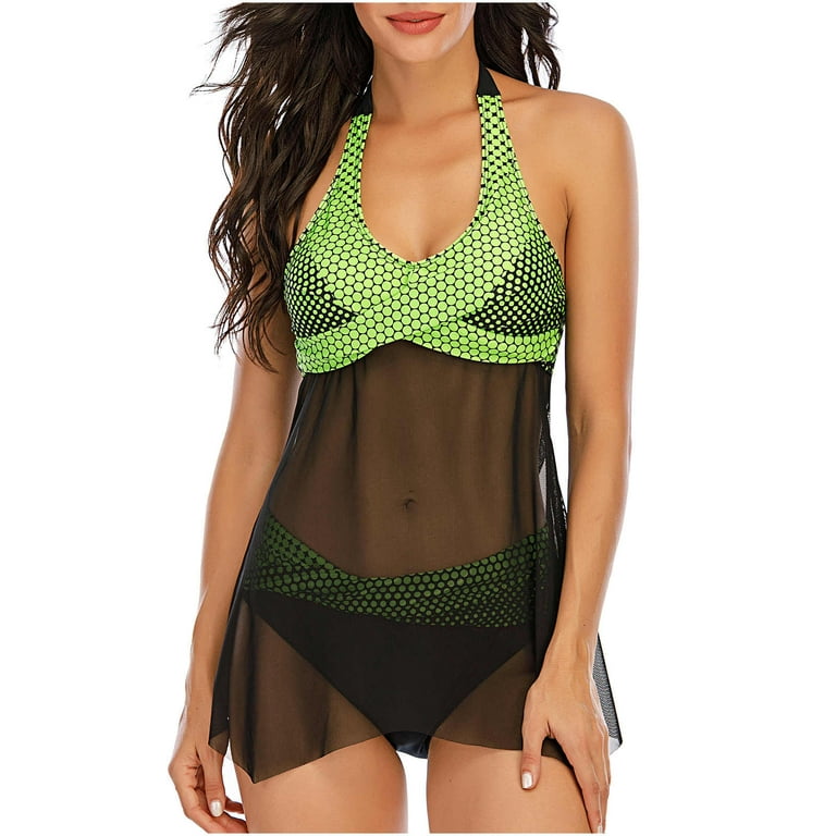 Finelylove Swimsuits Padded Sport Bra Style Bikini Green L 