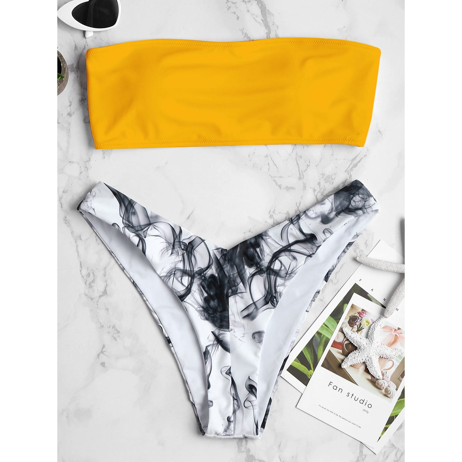 Finelylove Swimsuits For Big Busted Women Padded Sport Bra Style Bikini Yellow S