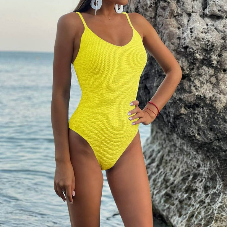 Finelylove Swimsuits For Women Support Sport Bra Style Bikini Yellow L 