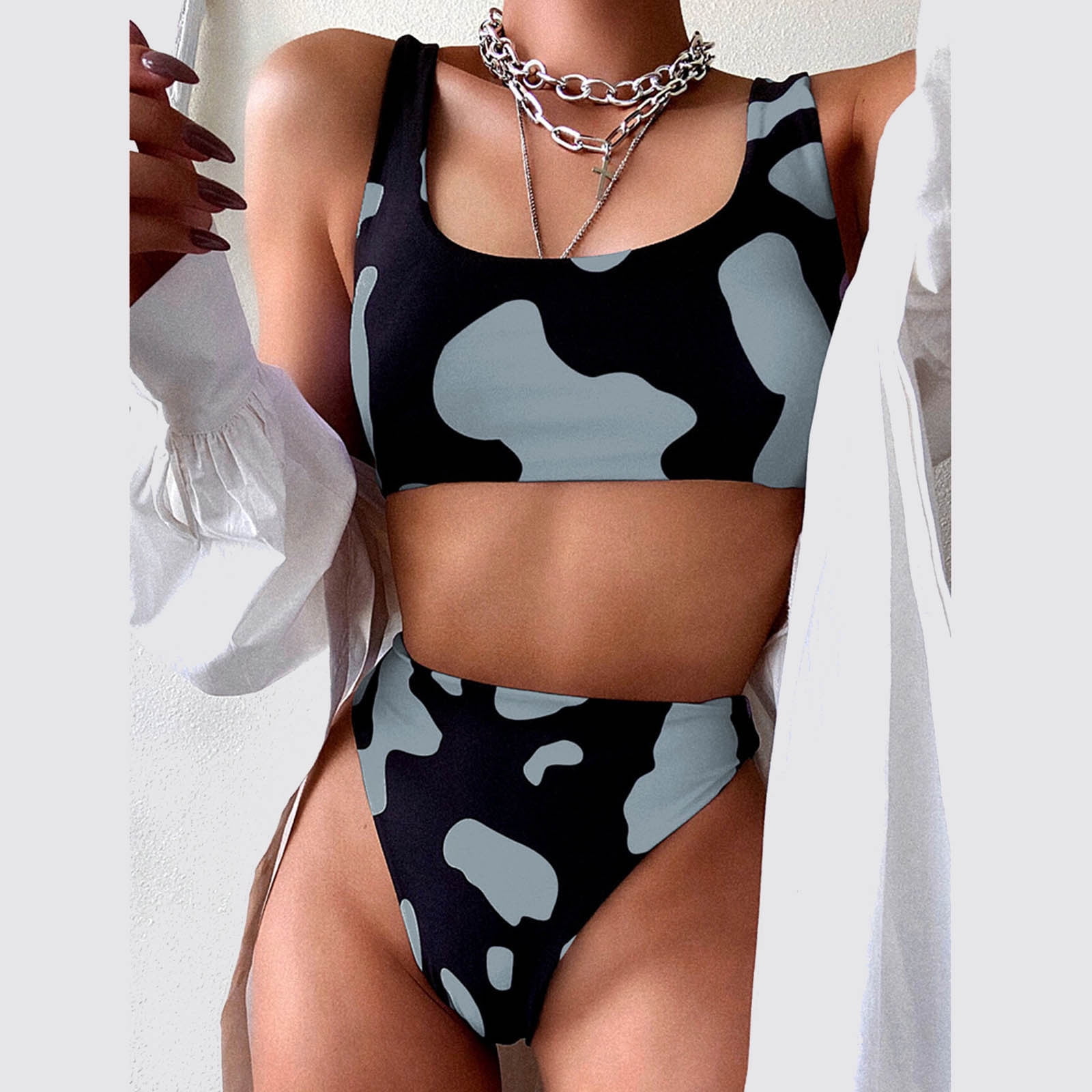 Finelylove 2 Piece Swimsuit For Women Padded Sport Bra Style